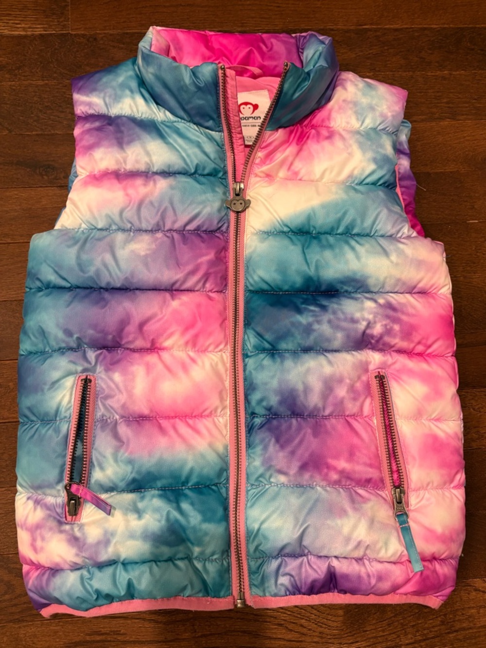 Appaman Girls Tie Dye Puffer Vest Size 8 Pink Blue Purple Zip Front Jacket